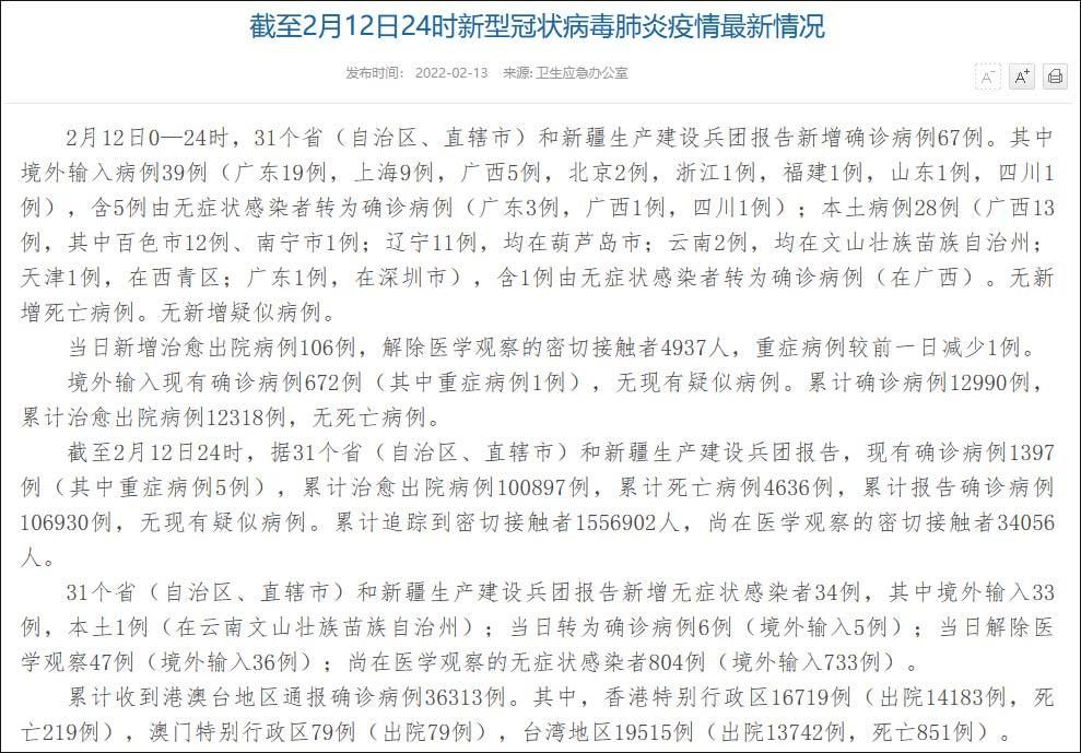 31省12月12日新增2例死亡病例/12月12日新增确诊